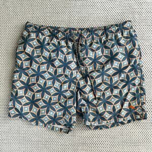 Tommy Bahama Blue Orange Star Batik Floral Print Mesh Baggy Swim Shorts 6" XL